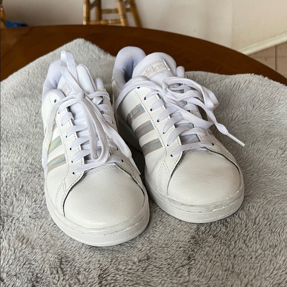 adidas Shoes - Adidas White Sneakers with Metallic Stripes